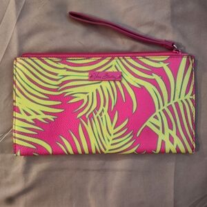 Vera Bradley Pink and Yellow Palm Pattern Slim  Zip Wristlet